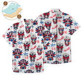 Tiki Mask US Flag Independence Day  - Cotton Hawaii Shirt